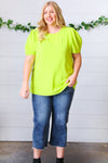 Neon Green Round Neck Puff Sleeve Crepe Top