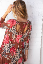 Rose Leopard Print Racer Back Ruffle Hem Dress