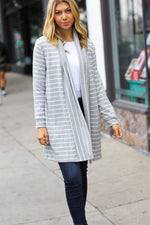 Grey Striped Hacci Open Cardigan