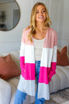 Face The Day Blush Wide Stripe Hacci Colorblock Cardigan