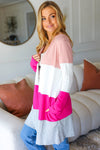 Face The Day Blush Wide Stripe Hacci Colorblock Cardigan