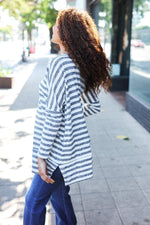 Nautical Ivory & Grey Striped Hacci Knit Tunic Top