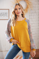 Mustard Hacci Multi Bubble Sleeve Raglan Top