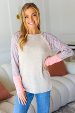 Take The Leap Pink & Taupe Two-Tone Rib Chevron Raglan Top