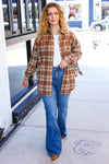 Boldly You Taupe & Rust Flannel Plaid Fringe Jacket