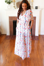 Red/Blue Floral Swiss Dot Chiffon Foil Maxi Dress