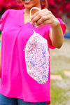 Light Pink Sequin Zipper Bag with Wrist Strap