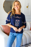 Keep You Close Navy Floral Embroidery Square Neck Blouse