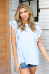 Chambray Embroidered Flutter Sleeve Top