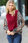 Falling For You Burgundy Two Tone Floral & Animal Print Top