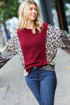 Falling For You Burgundy Two Tone Floral & Animal Print Top