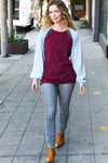 Autumn Vibes Grey & Burgundy Color Block Raglan Sweater