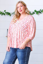 Pink Floral Stripe V Tie Neck Knit Top