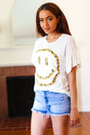 Live For Today White Floral Smiley Face Flutter Sleeve Tee