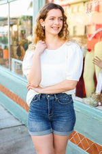 Stand Out White Crinkle Textured Woven Puff Sleeve Top