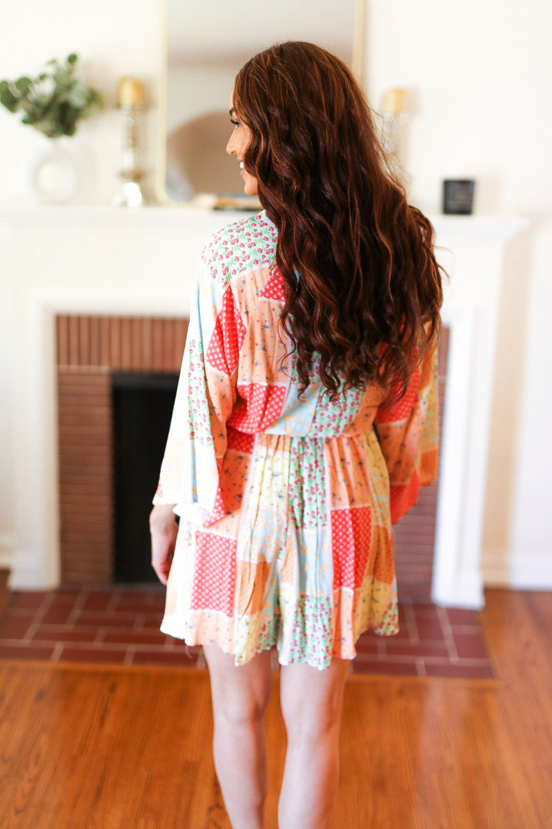 Multicolor Paisley Patchwork Surplice Romper