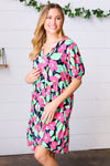 Multicolor Flat Floral Tiered Front Tie Pocketed Dress