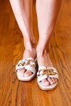 Cream Chain Detail Notched Slide Sandals