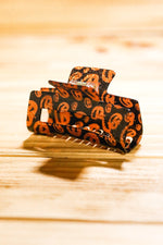 Orange & Black Glitter Jack-O-Lantern Halloween Hair Claw