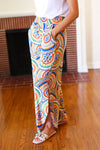 Multicolor Mandala Smocked Waist Side Slit Palazzo Pants