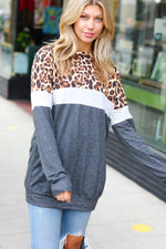 Charcoal & Heather Grey Leopard Color Block Top