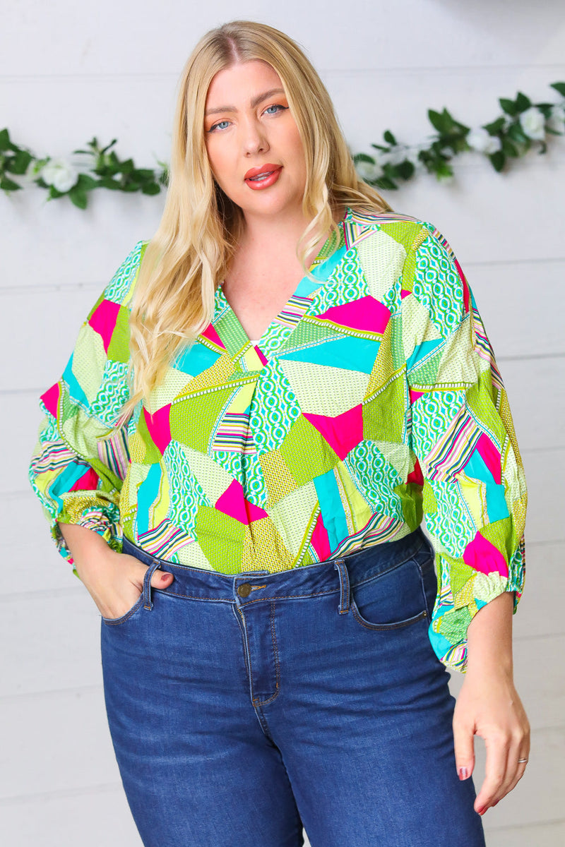 Key Lime Geometric Color Block Top