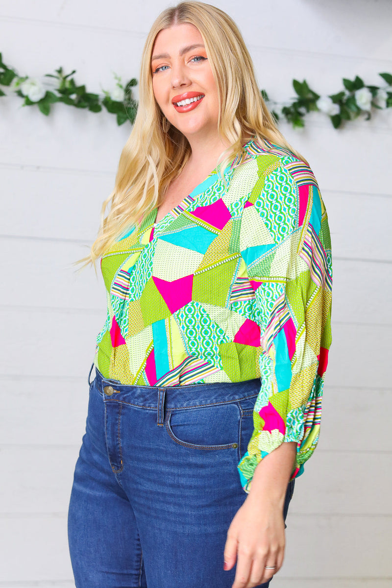 Key Lime Geometric Color Block Top