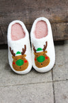 Holiday Reindeer Print Fleece Slippers