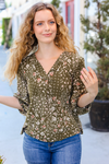 You Got This Olive Floral V Neck Bubble Sleeve Top