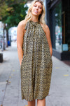 Embrace Joy Black & Gold Foil Animal Print Halter Lined Holiday Dress