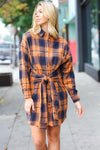 Diva Dreams Navy & Rust Plaid Flannel Button Down Waist Tie Dress