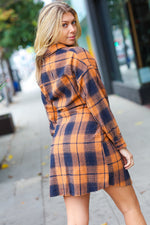 Diva Dreams Navy & Rust Plaid Flannel Button Down Waist Tie Dress