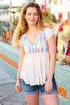 Multicolor Vertical Stripe V Neck Babydoll Top