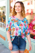 Pink & Blue Floral Print Woven Top