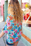 Pink & Blue Floral Print Woven Top