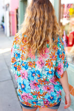 Pink & Blue Floral Print Woven Top