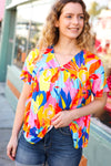 Orange & Yellow Geometric Floral V Neck Dolman Top