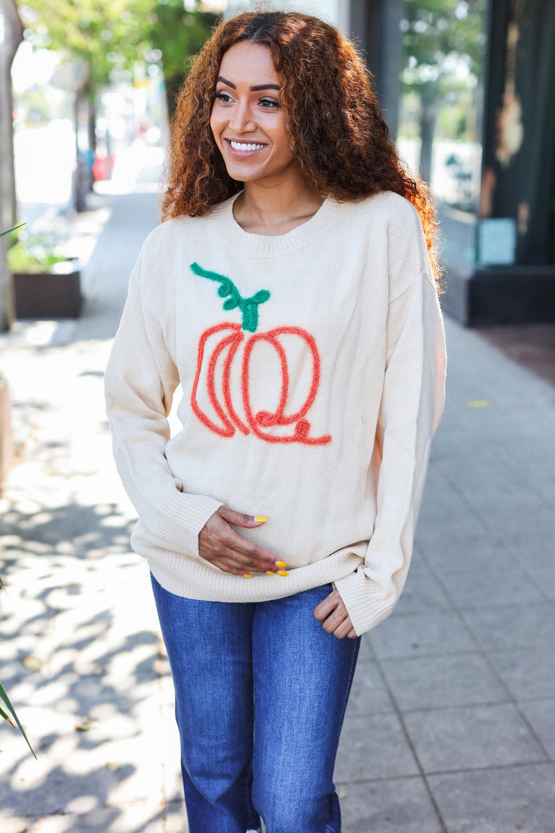 Pumpkin Spice Metallic Yarn Embroidered Oversized Sweater