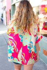 Fuchsia Floral Print Woven V Neck Top