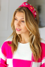 Fuchsia Rhinestone & Candy Hearts Top Knot Headband