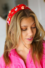 Red Rhinestone & Candy Hearts Top Knot Headband