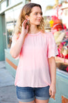 Blush Mock Neck Embroidered Woven Top