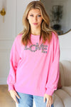 Pink "LOVE" Jewel Beaded Patch Pullover Top