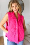 You Got This Hot Pink High Neck Quilted Puffer Vest