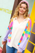 Feeling Bold Lilac Multicolor Stripe Collared V Neck Pullover