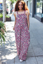 Stand Out Navy Floral Print Baggy Overall Jumpsuit