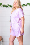 Lavender Brushed Knit Elastic Waist Pocketed Romper