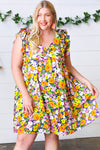 Indigo & Lemon Floral Babydoll Ruffle Dress