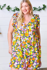 Indigo & Lemon Floral Babydoll Ruffle Dress