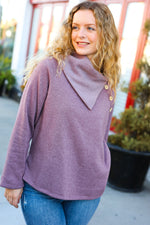 Tried And True Mauve Cowl Neck Button Detail Sweater